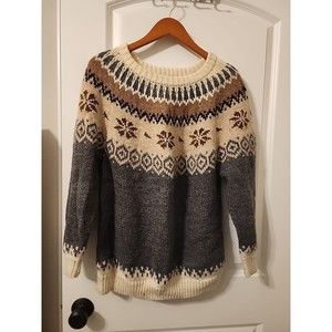 Cozy Fair Isle Knit Sweater - Cream, Gray, and Brown